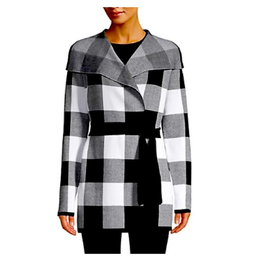 Lord & Taylor Premise checkered tie front sweater